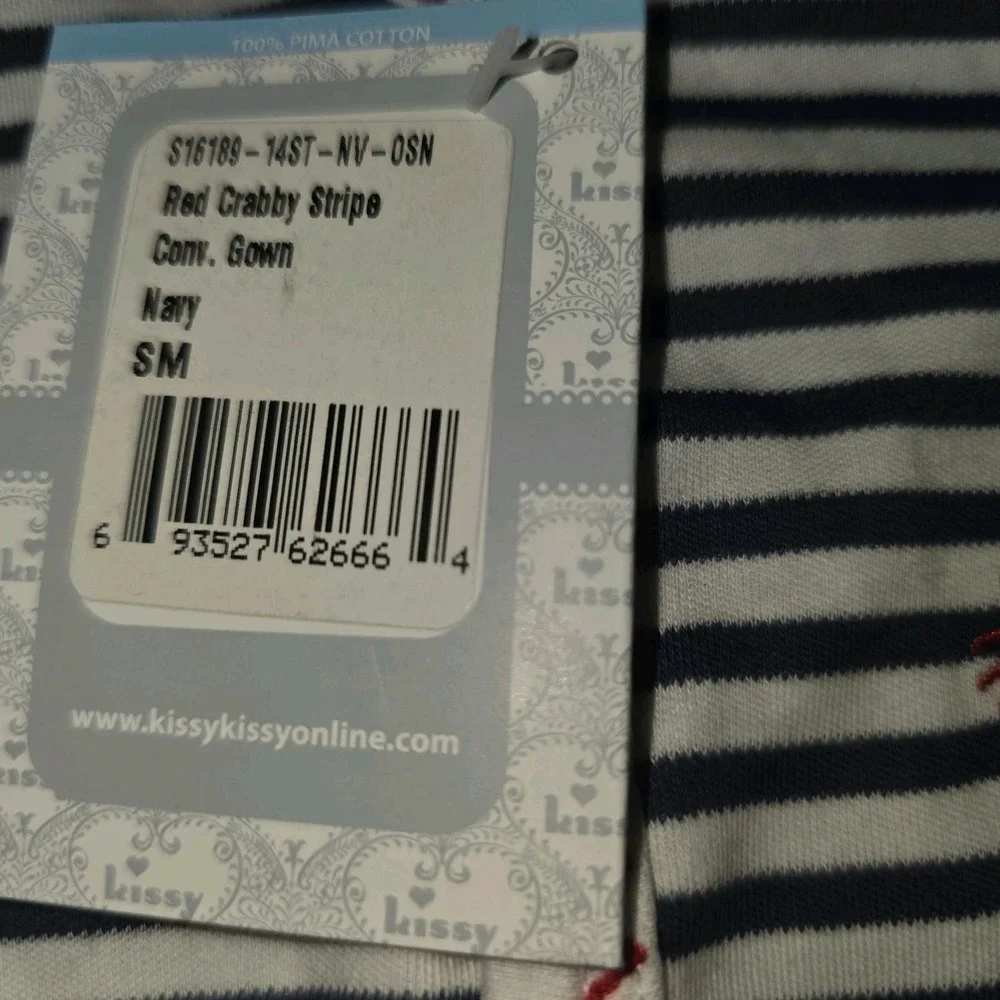 Kissy Kissy NWT Blue & White Stripes W Crab Beach Pima Cotton Convertible Gown S